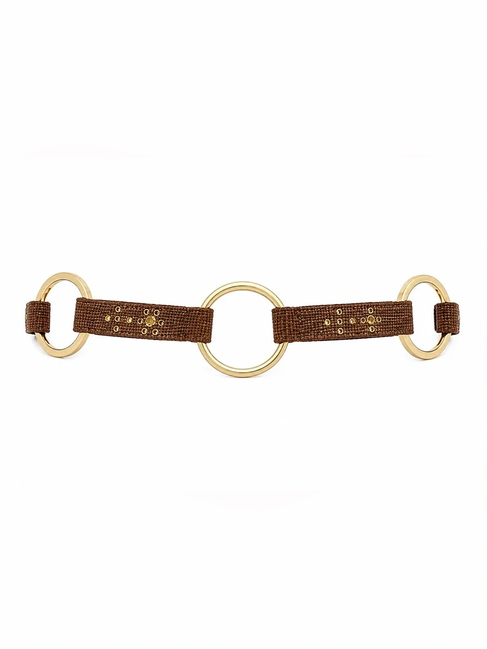 Vintage Women’s Woven Brown Burlap Waist Belt with Gold Ring Accent